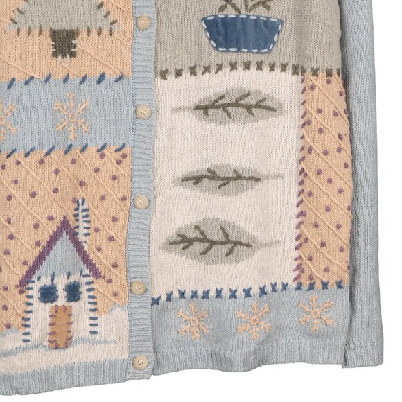 90s Cardigan Sweater M Womens Momcore Cottagecore Winter Pastels Blue Boho Indie - Picture 5 of 7